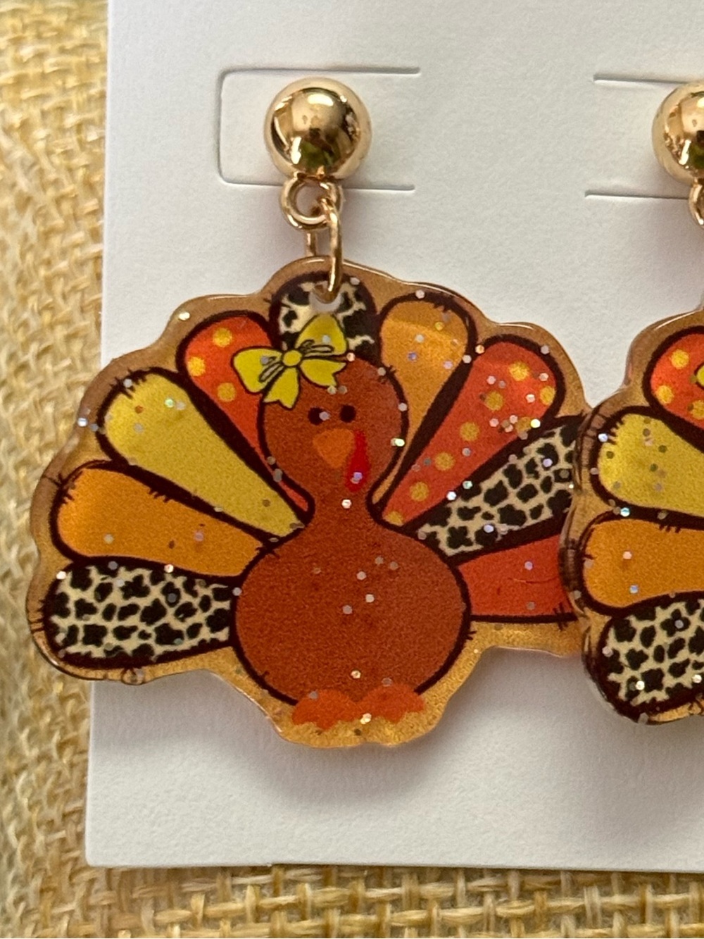 Cute Turkey Drop Earrings Orange Yellow Brown Multicolor NEW - Picture 2 of 3